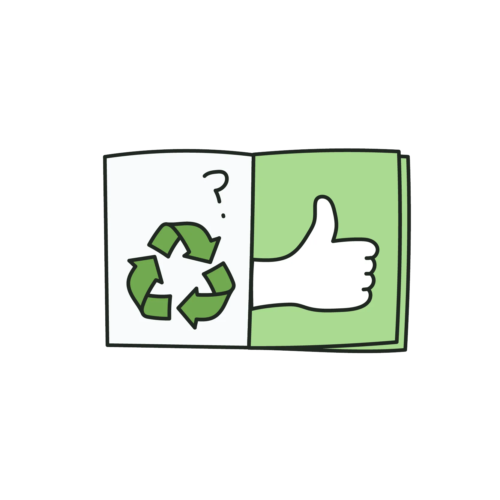 an illustration of a book with a recycling symbol on it